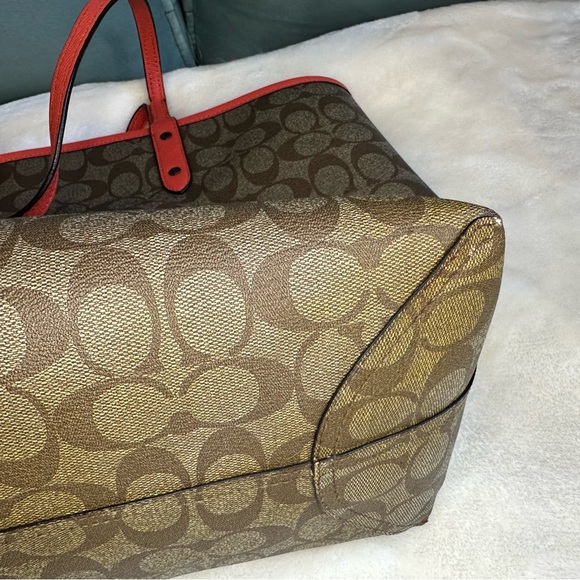 Coach x Keith Haring Signature Reversible City Tote Khaki Saddle Bag Orange - Picture 8 of 11